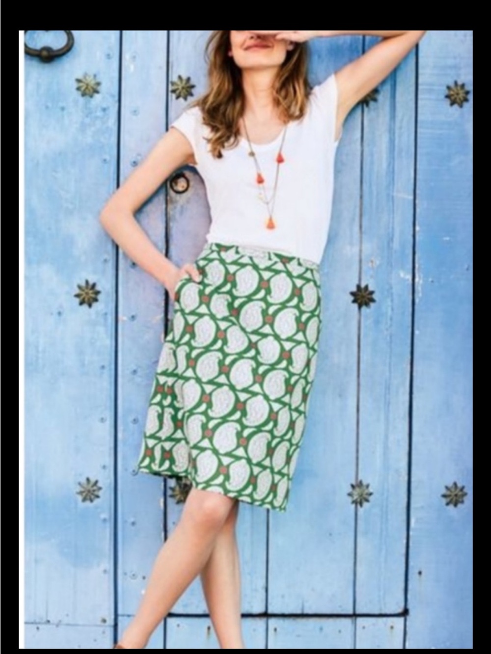 BODEN Green Pink Paisley A-Line Cotton Fully Lined Preppy Skirt w/ Pockets